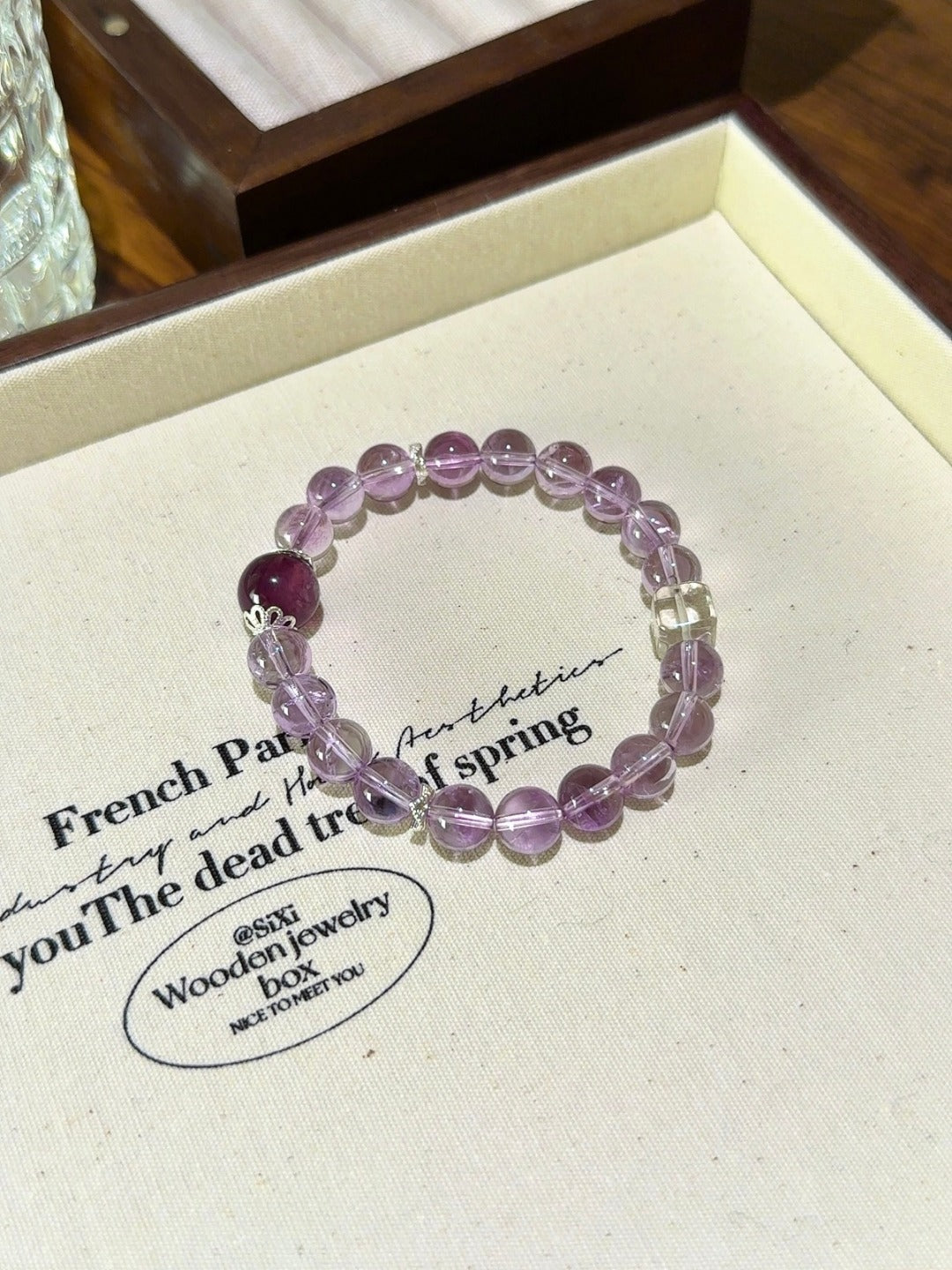 ▫️▪️ Amethyst amethyst mica white crystal cube bracelet